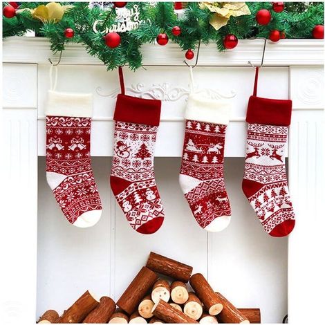 Lot de 4 chaussettes de Noël tricotées de 45,7 cm pour décoration d'arbre, sac cadeau personnalisé pour enfants/adultes/adolescent (1/4)
