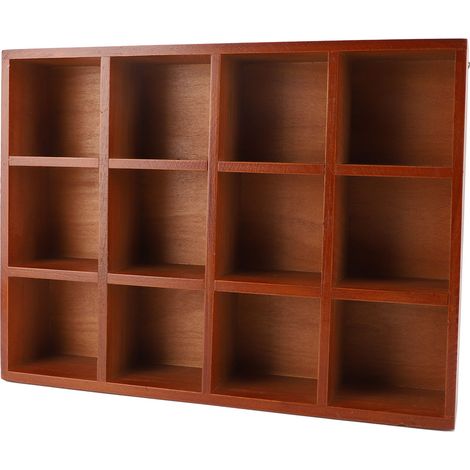 Caisse à rangements en bois massif avec plusieurs cases, vintage, sur bureau, organisation maquillage et fournitures de bureau (1/5)