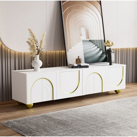 Mobile TV 170x38x44 cm bianco in pannelli di particelle con 4 ante, ripiani interni e apertura push-to-open (1/5)