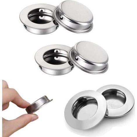 6 pièces rondes poignées tirage encastrées poignées portes coulissantes cachées poignées tirage bouton encastré doigt tirage pour tiroirs armoires meubles personnalisés(Couleur argent) (1/5)