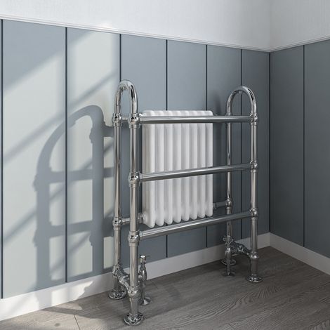 Traditional Heated Towel Rail Bathroom 904x674mm Chrome&White