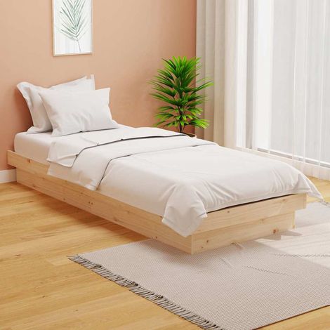 Estructura de cama individual pequeña sin colchón madera maciza (1/5)