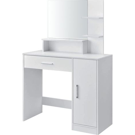 Toletta - tavolo da trucco - con specchio - 90x38x137,5 cm - bianco (1/5)