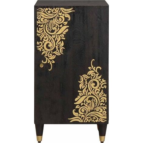 Buffet de Cuisine en Bois de Manguier Massif 40x33x75 cm, Meuble Rangement Noir avec Étagères, Desserte Moderne pour Salon et Salle à Manger (1/5)