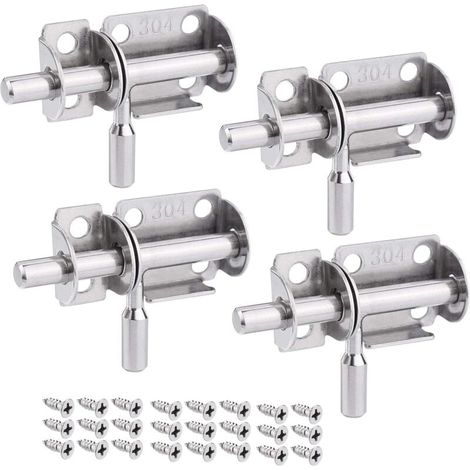 Set mit 4 Schiebetürschlössern, Innentürschloss für Gartentor, Schiebetürriegel aus Edelstahl, Holztürschloss, Schiebetürschloss für Badezimmer, Schlafzimmer