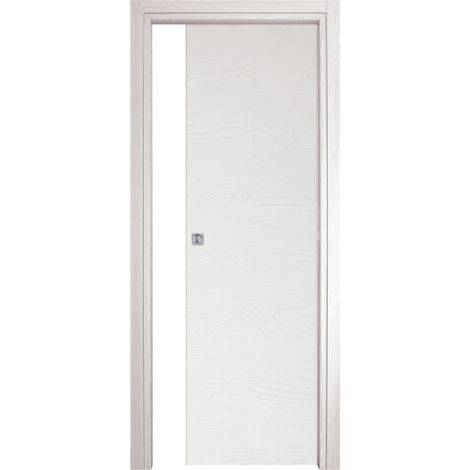 Porta per Interno Scorrevole a Scomparsa (Interno Muro) in Frassinato Bianco 2100X800 mm - SOLO PANNELLO