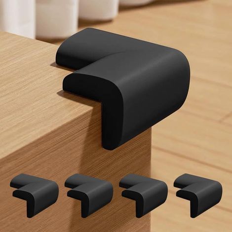Lot de 4 protections d'angle pour meubles, protections de bords de meubles rembourrées pour protection contre les chocs et les rayures, protections d'angle pour meubles de maison et de bureau, noir (1/5)