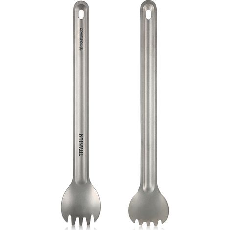Spork à Long manche en titane, couverts de dîner portables à finition mate pour l'extérieur, Camping sac à dos pique-nique (1/5)