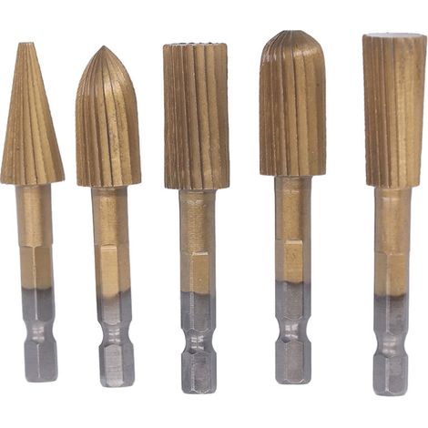 Lot de 5 limes rotatives à double coupe, tige de 6,35 mm (1/4 po), pour le travail du bois, le meulage et la sculpture. (1/5)