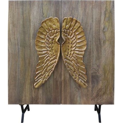 Bufé - Artículo para el hogar - Madera de mangle - Dorado y marrón - 2 puertas - 100 x 45 x 120 cm (1/3)