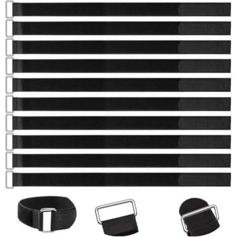 Sangles Scratch Velcr 50cm，Lot de 10 50cm Réutilisables - Attaches Câble en Nylon Noir Boucle Métal Flexible Serre Cable Auto-agrippant pour Gestion Câbles et Fixation (1/5)
