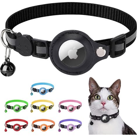 Collier de repérage Bluetooth pour chat, réfléchissant, réglable, avec GPS, boucle de sécurité et clochette, noir. (1/5)