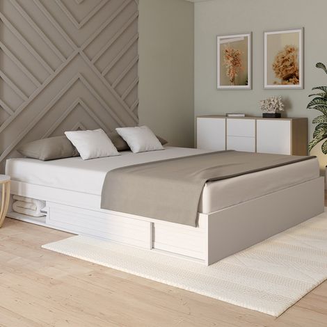 Marco de cama doble SALEM con almacenaje y base blanca de 180 x 200 cm