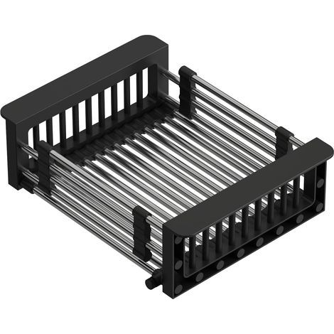 Retractable stainless steel sink drainer for drying cutlery and dishes, fruit drainer, black, 28 x 22.5 x 9 cm (1/5)