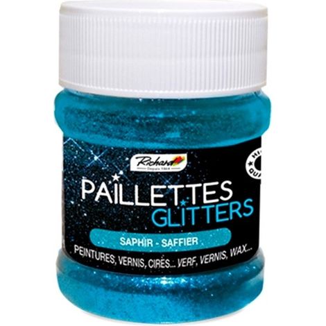 Paillettes colorées pour peinture, vernis et cire 30g – Scintillant pour murs et meubles – Application facile – Couleur saphir – Richard (1/2)
