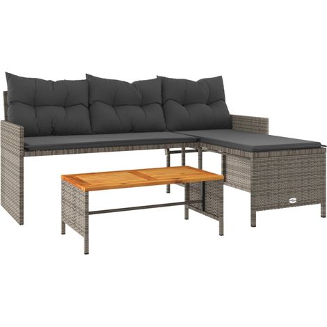 Maison Exclusive - Gartensofa in L-Form mit Tisch und Kissen Grau