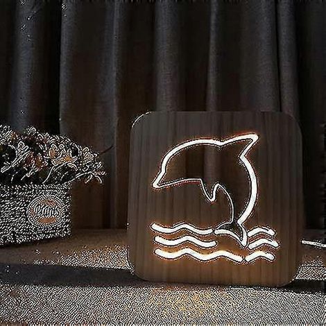 Lampe dauphin 3D créative en bois, veilleuse LED USB à motif dessin animéDolphin (1/4)
