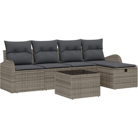 Sofa Set with Cushion with Storage Manual Grey Poly Rattan vidaXL