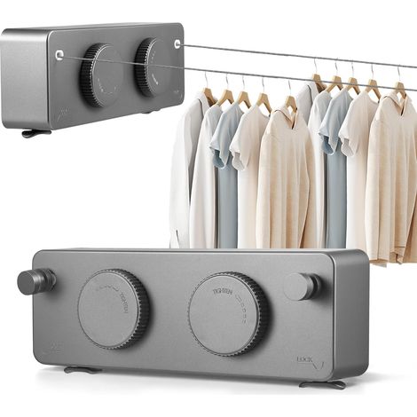 Corde à linge rétractable à fixation murale, 2 x 4.2 M Acier Inoxydable Fil a Linge Retractable, capacité de charge 20 kg, gain de place, réglable Corde à Linge Murale Intérieur pour Balcon(Gray) (1/5)