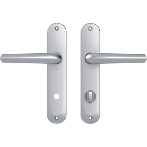 1 - Poignée De Porte - Plaque De Propreté - Version Condamnation Pour Salle De Bain Et WC - Entraxe 165 mm - Finition Argent - Zamak