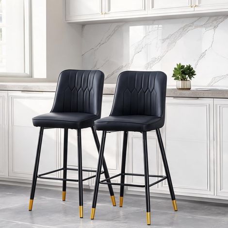 Lot de 2 tabourets de bar en simili cuir noir et métal hauteur (1/5)
