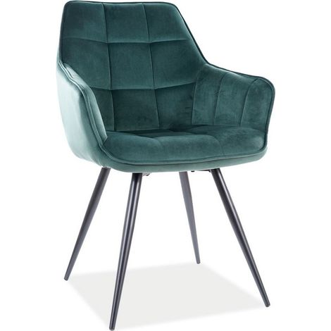 Chaise design métal noir et velours vert Deli (1/4)