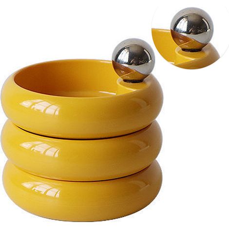 Boîte à bijoux rotative en mélamine, multifonctionnelle, à plusieurs niveaux, organiseur de bijoux de bureau, porte-boucles d'oreilles et colliers, jaune mignon (1/5)