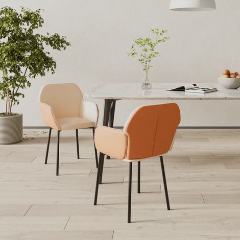 Esszimmerstühle 2 Stk. Creme Stoff und Kunstleder (1/5)