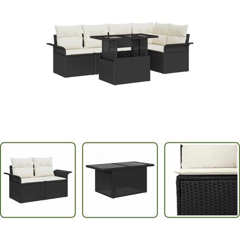 Poly Rattan - Garten-Sofa-Set mit Kissen 6 pcs Schwarz Poly Rattan (1/5)