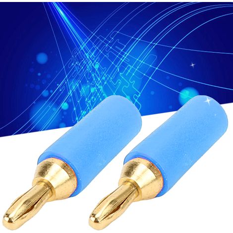 J.10007 Bananenstecker aus reinem Kupfer, 2,5 mm, vergoldet, vierblättrig, 25 mm Gesamtlänge, 3,5 mm Anschlussloch, lötbare Steckerbefestigung, verkauft in 10er-Packungen, blau. (1/5)