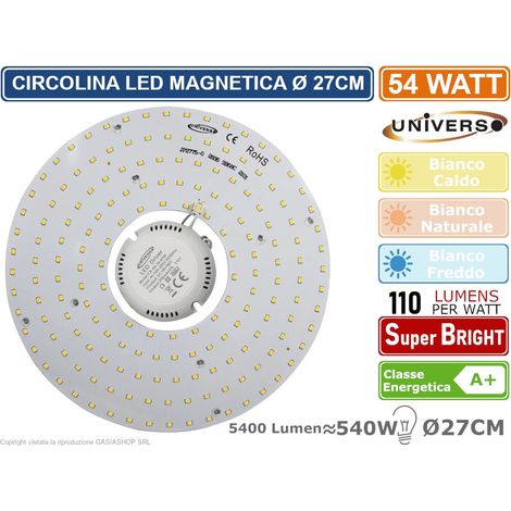 CIRCOLINA MAGNETICA NEON LED PIASTRA DISCO ANELLO PLAFONIERA CIRCOLARE LAMPADA T9 G10Q 54W Ø27CM - Colore Luce: Bianco Naturale (1/2)