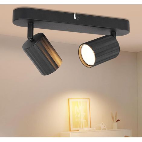 Plafonnier LED 2 Spots Noir, GU10 Eclairage de Plafond Orientable à 350° Spots de Plafond Max. 50 Watt par Spot, Applique Murale Intérieure pour Cuisine Chambre Salon Sans Ampoule (1/5)