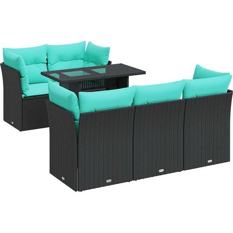 Set sofás jardín y cojines 6 pzas ratán sintético acacia negro vidaXL (1/5)