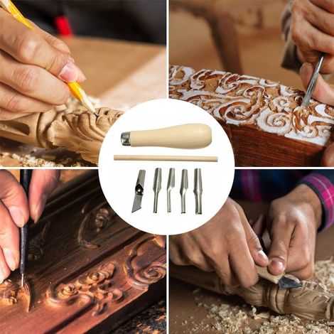 Lot de 5 - Ensemble De Burin À Bois - / Lot Ensemble De Ciseau À Bois - Outils De Tournage Gouge À Bois Oblique - Séparation Pour Menuisiers (1/5)