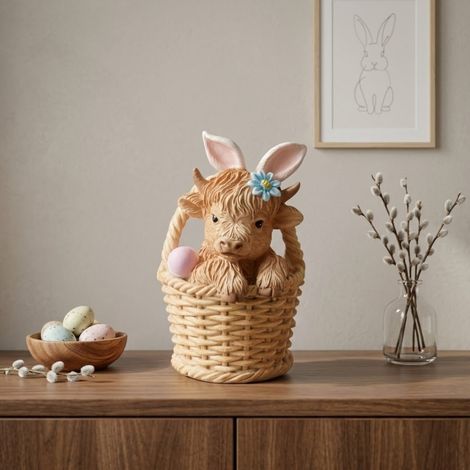 Springtime Highland Cow In Basket (1/2)
