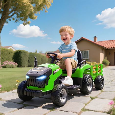 Tracteur électrique pour enfants. tracteur à pédales avec télécommande. démarrage progressif. pour les enfants de 3 à 8 ans. vert