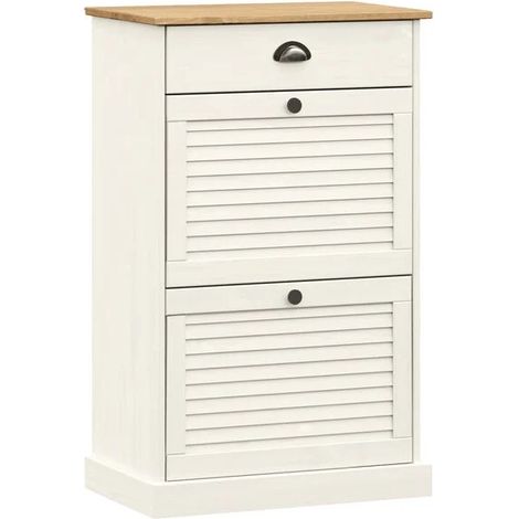 Meuble à chaussures VIGO, 60x35x96 cm, en pin massif blanc. (1/5)