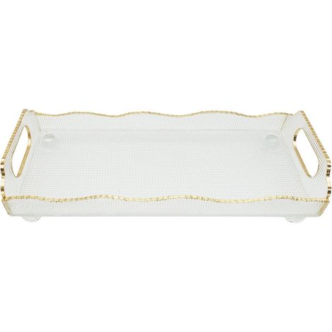 Plateau rectangulaire de service et décoration en verre bord doré 38 x 17,5 x 9,5 cm - PANGIVO (1/3)