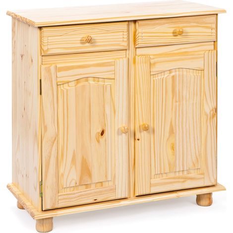 Bahut Bois 2 Portes 2 Tiroirs "Alienor" 88cm Naturel (1/5)