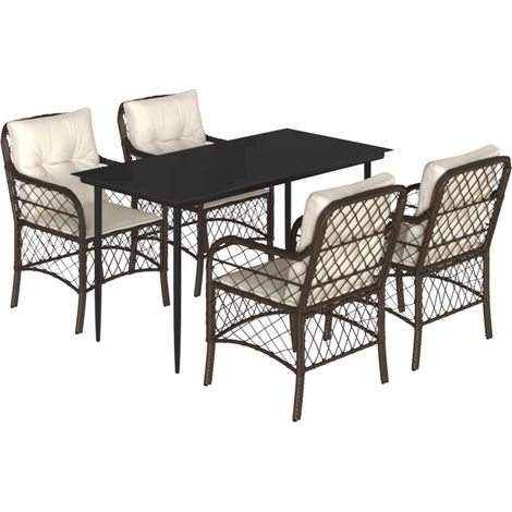 Maison Exclusive - 5-tlg. Garten-Essgruppe mit Kissen Braun Poly