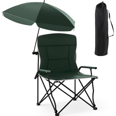 Sedia da campeggio con ombrellone regolabile 62 x 65 x 96 cm comoda pieghevole poliestere verde 200011131