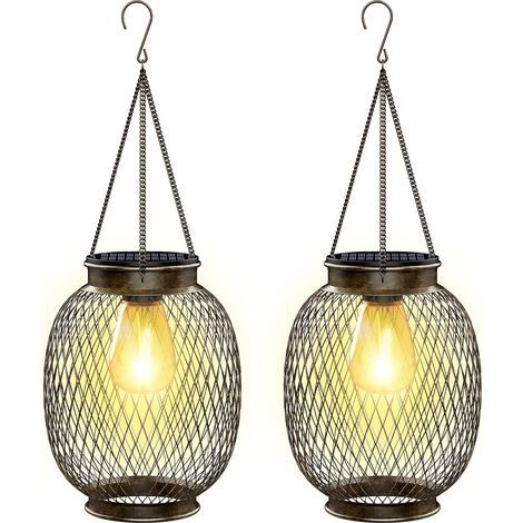 Lampe Solaire Exterieur Jardin Suspendue, IP65 Étanche Lanterne Solaire Exterieur 2 Pièces avec Ampoule LED Lampe pour Porche Cour Jardin (1/5)