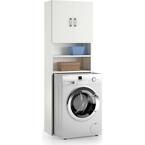 Dmora Mehrzweckschrank Anemone, Linearschrank mit 2 Flügeltüren und Einlegeböden, Wäscheschrank für Waschmaschine, 100% Made in Italy, Cm 65x32h195, Weiß