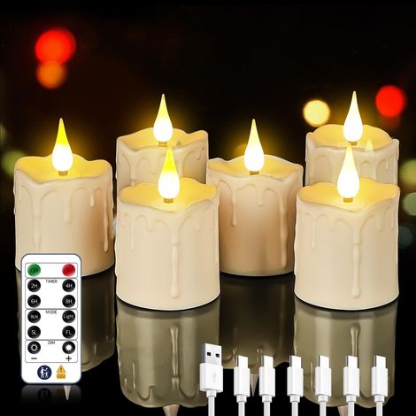 Lot de 6 Bougies Chauffe-Plat LED Rechargeables, Sans Flamme avec Télécommande et Minuterie, Étanches (1/5)