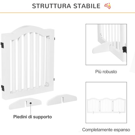 Barrière chien pliable 3 panneaux bois blanc, 154,5 x 29,5 x 61 cm, bloc-porte intérieur réglable (1/5)