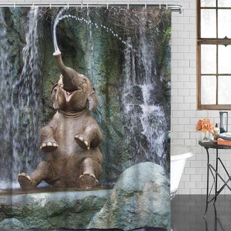 Rideau de douche en tissu résistant à la moisissure, motif éléphant (1/5)