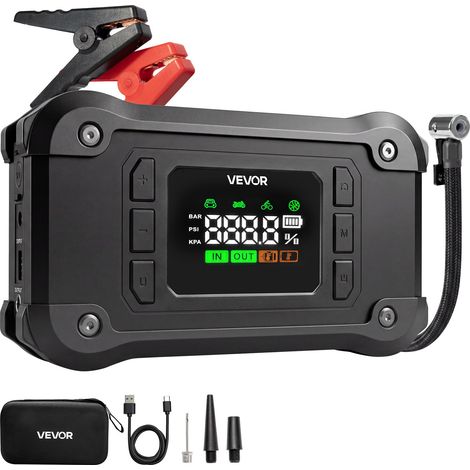 Booster Batterie Voiture avec Compresseur 8000 A Démarreur Batterie pour Moteurs Essence 9,0 L Diesel 8,0 L, Gonfleur de Pneus, 1,03 MPa, Arrêt Automatique, 16000 mAh, Portable avec Lampe LED (1/5)
