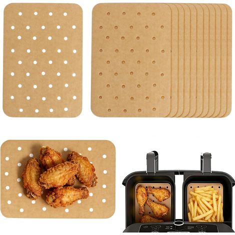 Lot de 100 feuilles de cuisson Airfryer - 14 x 20,5 cm - Pour friteuse à air chaud - Avec trous - Papier sulfurisé jetable - Friteuse à air chaud avec Af300eu Af400eu Dual Zone (1/5)