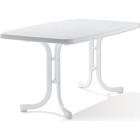 Table de pique nique pliante 150 x 90 cm – Plateau en Mecalit®-PRO blanc – Pieds en acier blanc – Résistante aux intempéries – Sieger