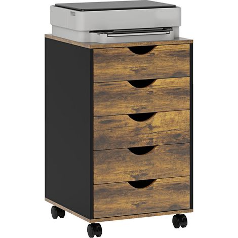 Pour Télétravail et Bureau Déplacement Facile Caisson Mobile 5 Tiroirs sur Roulettes avec Freins Marron (1/5)